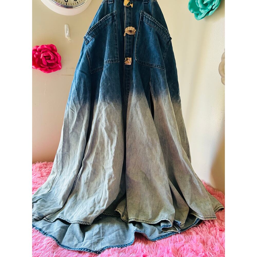Ombre Halter Denim Maxi Dress in Blue and Gray - Picture 6 of 7